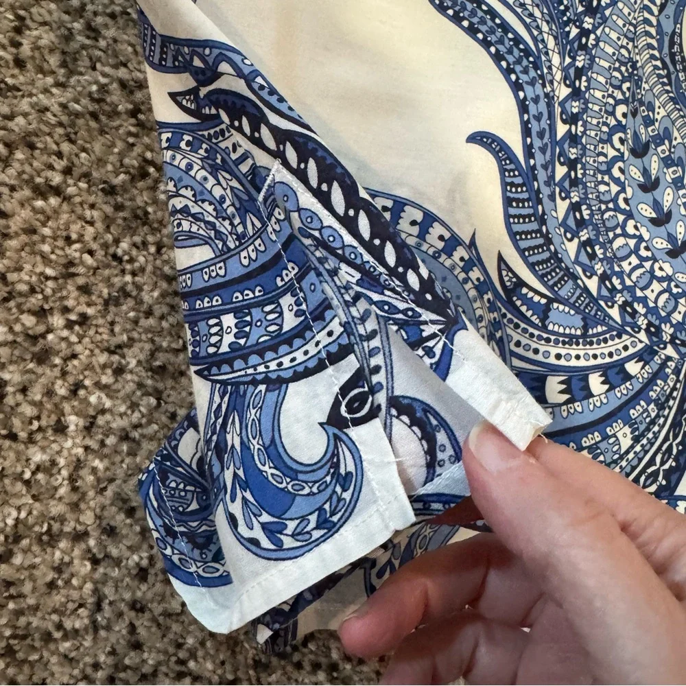 Chico's Blue and White Boxy Button Down Shirt in medium blue paisley - Picture 7 of 14